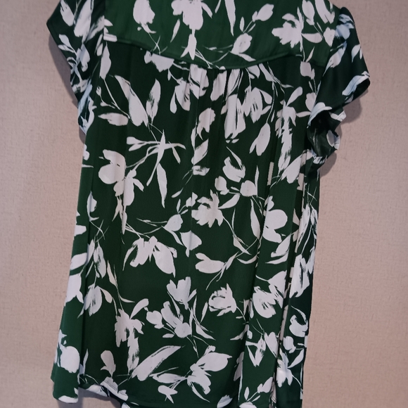 Lane Bryant Green and White Floral Blouse - Picture 3 of 3